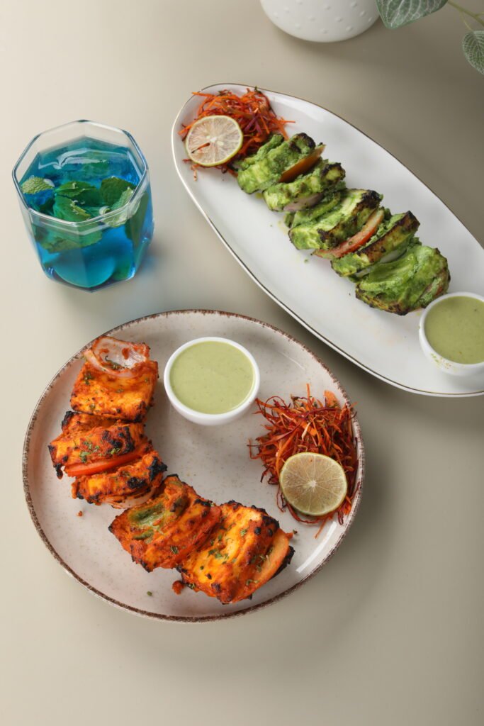 tandoori paneer tikka and hariyali paneer tikka